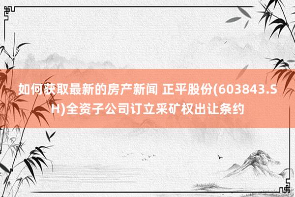 如何获取最新的房产新闻 正平股份(603843.SH)全资子