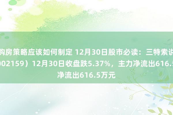 购房策略应该如何制定 12月30日股市必读：三特索说念（002159）12月30日收盘跌5.37%，主力净流出616.5万元