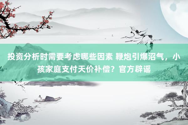 投资分析时需要考虑哪些因素 鞭炮引爆沼气，小孩家庭支付天价补