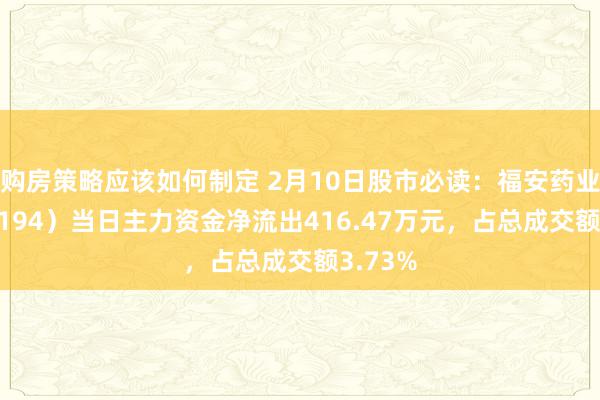 购房策略应该如何制定 2月10日股市必读：福安药业（300194）当日主力资金净流出416.47万元，占总成交额3.73%