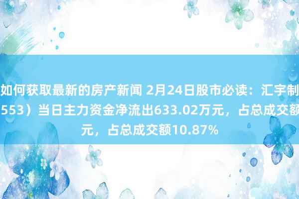 如何获取最新的房产新闻 2月24日股市必读：汇宇制药（688553）当日主力资金净流出633.02万元，占总成交额10.87%